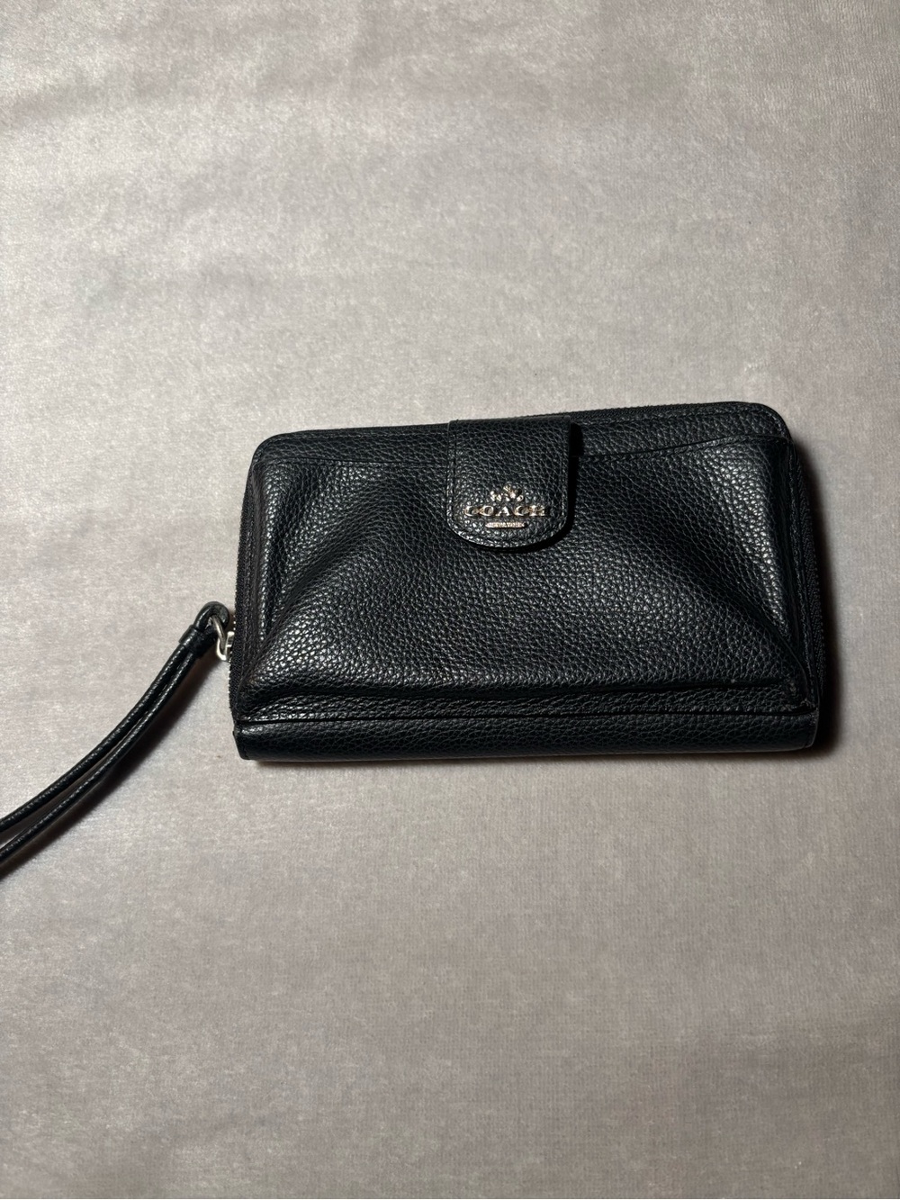 Coach Black Pebbled Leather Zip Around Wristlet Wallet